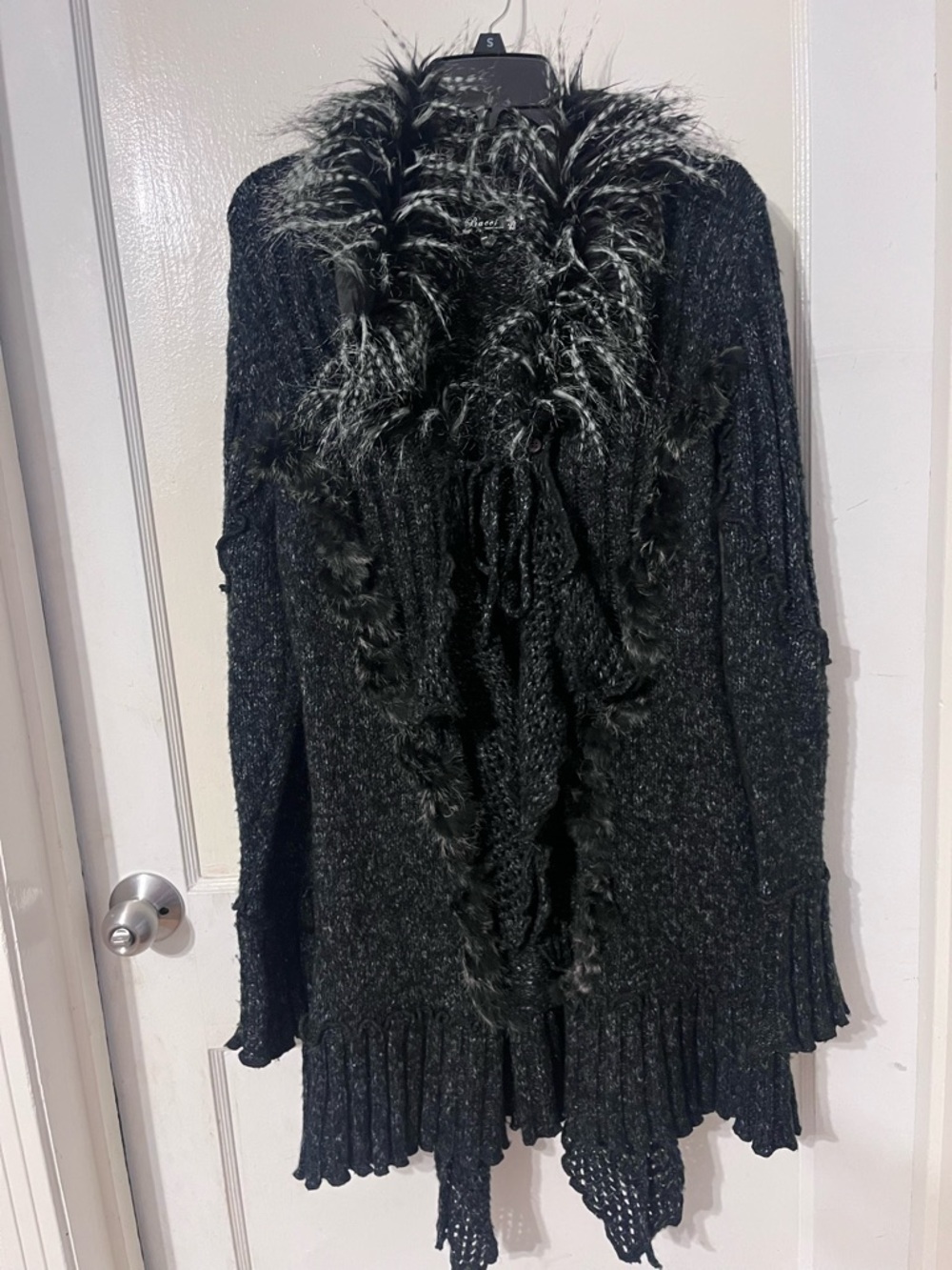 Bacci Black Faux Fur Trim Knit Coat